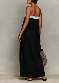 Vestido Largo Corte Holgado con remate de encaje - Negro