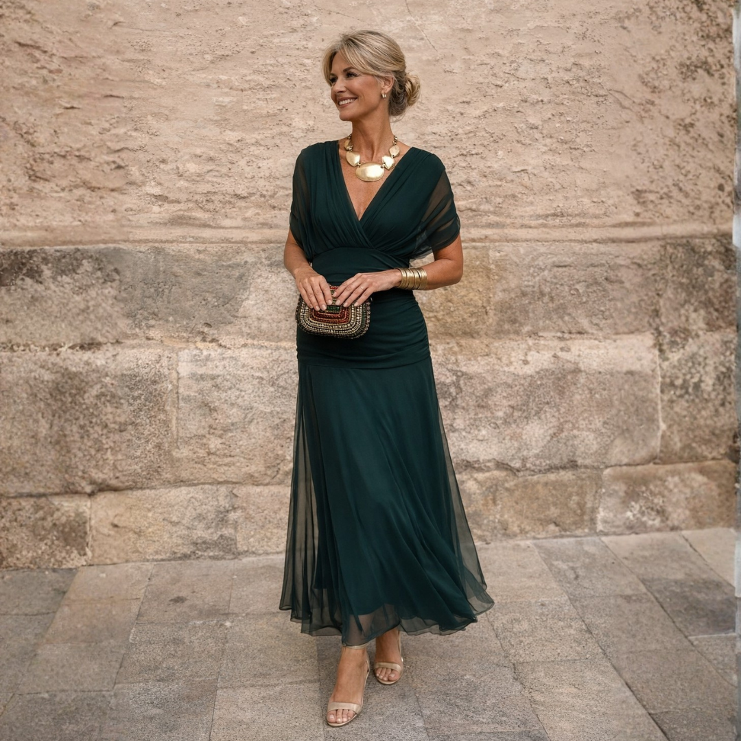 Vestido largo MIKAELA en Verde Oscuro