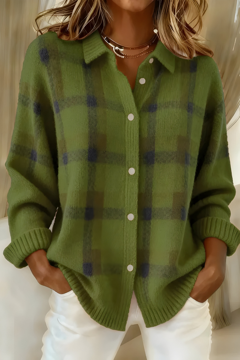 CAMILLE - Chaqueta de Punto de Cuadros - Naranja