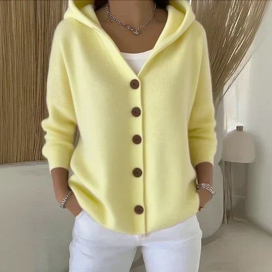 DARIENNE - Chaqueta de Punto con Capucha y Botones - Rosa