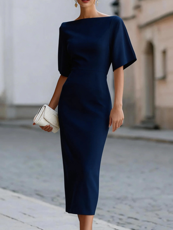 Vestido Midi con escote barco - Negro