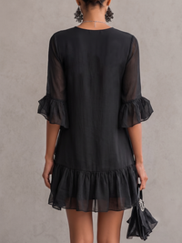 Minivestido Negro con volantes, gasa y encaje - Negro