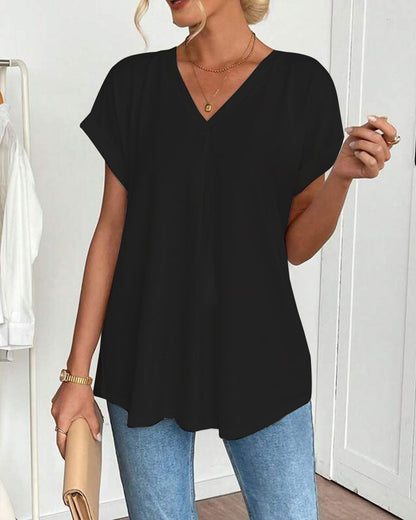 Camiseta de Manga Corta Lisa con Detalle Patchwork