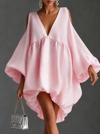 Minivestido Fiesta Rosa con escote en V profundo y manga globo - Rosa