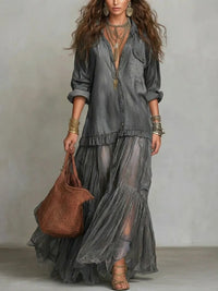 Vestido Casual con vaquero, cuello camisero, transparente y bolsillos - Azul Cielo