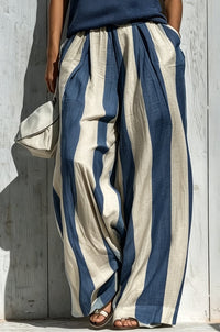Conjunto Casual Azul Marino Sin Mangas con a rayas - Azul Marino