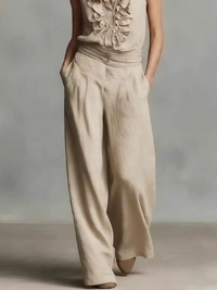 Conjunto Sin Mangas con volante y pierna ancha - Beige