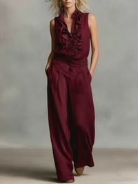 Conjunto Sin Mangas con volante y pierna ancha - Blanco