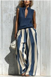Conjunto Casual Sin Mangas con a rayas - Caqui