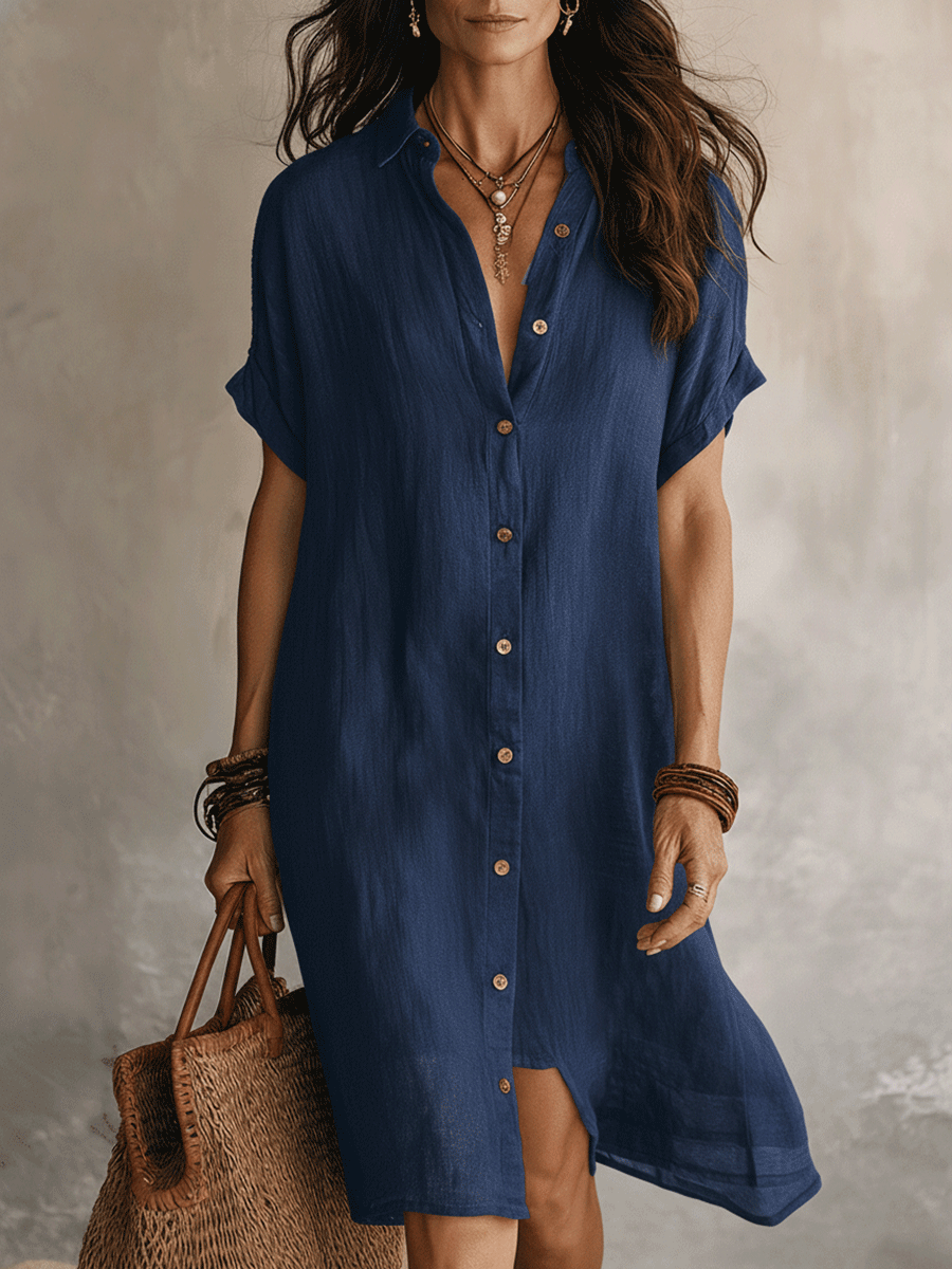 Vestido Casual Boho Corte Holgado - Azul