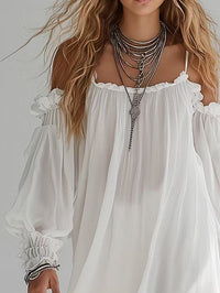 Minivestido Boho Blanco con caída fluida - Blanco