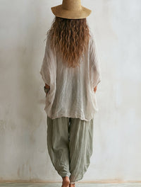Conjunto de Dos Piezas Casual Beige Corte Holgado con algodón y lino - Beige