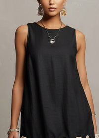 Minivestido Negro Sin Mangas con flores en 3D - Negro
