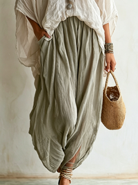 Conjunto de Dos Piezas Casual Beige Corte Holgado con algodón y lino - Beige