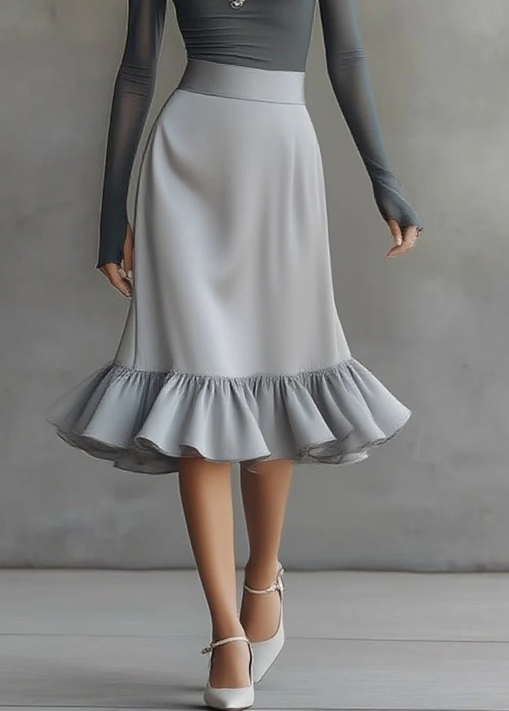 Conjunto Gris Manga Larga con un solo hombro y volante - Gris