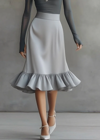Conjunto Gris Manga Larga con un solo hombro y volante - Gris