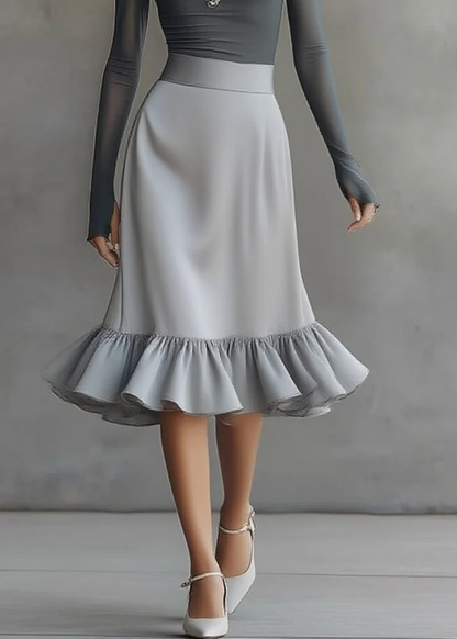Conjunto Gris Manga Larga con un solo hombro y volante - Gris