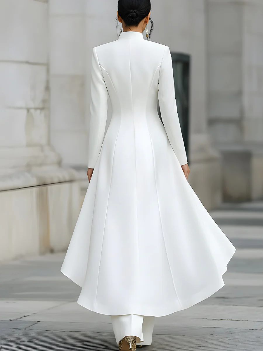 Conjunto Elegante Blanco con cuello mao y pierna ancha - Blanco
