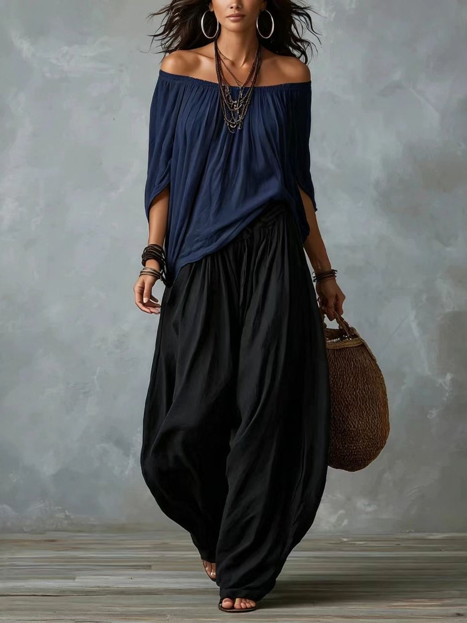 Conjunto de Pantalón Corte Holgado - Negro y Rojo