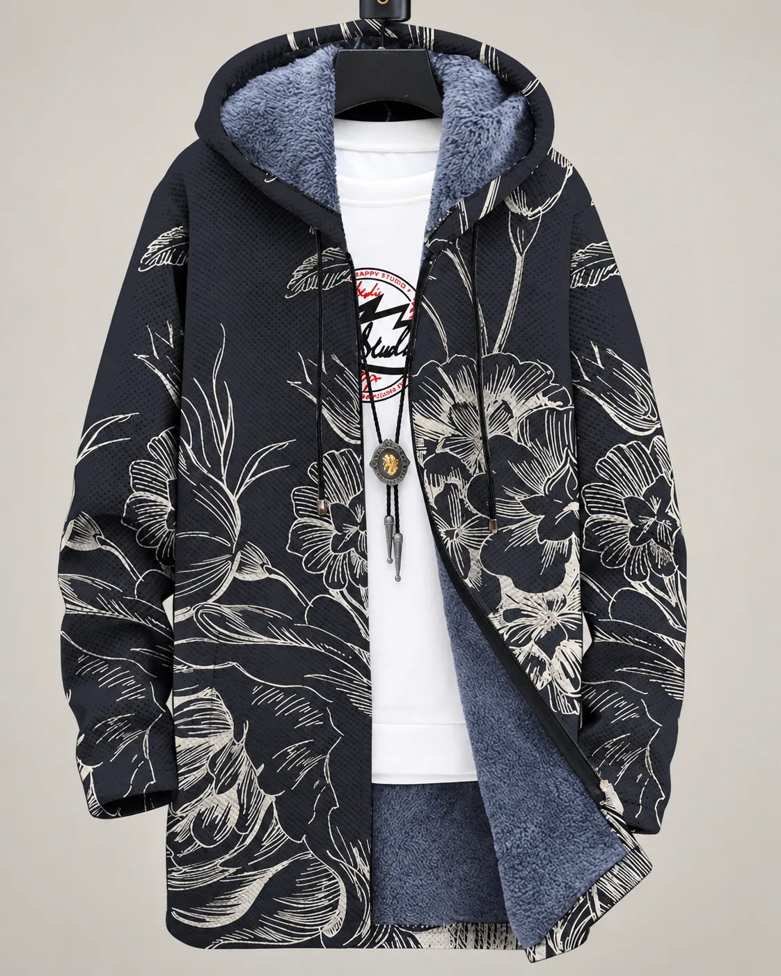 Rosalie Botanical Sketch Hooded Jacket - Noir Blossom