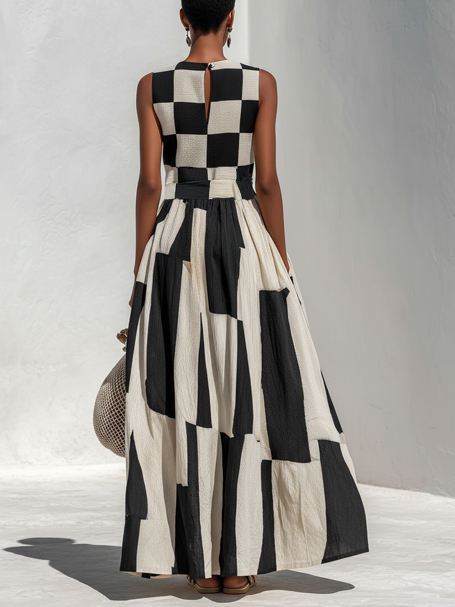Vestido Blanco y Negro Sin Mangas - Blanco y Negro