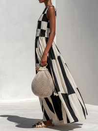 Vestido Blanco y Negro Sin Mangas - Blanco y Negro