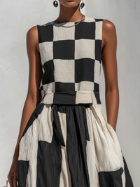 Vestido Blanco y Negro Sin Mangas - Blanco y Negro