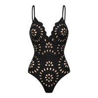 Bañador Negro con cut out y floral