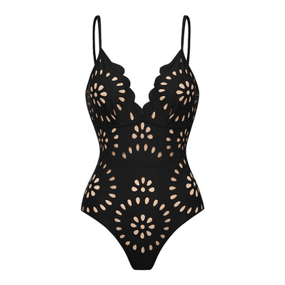 Bañador Negro con cut out y floral
