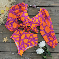 Bikini Naranja Manga Larga con escote en V