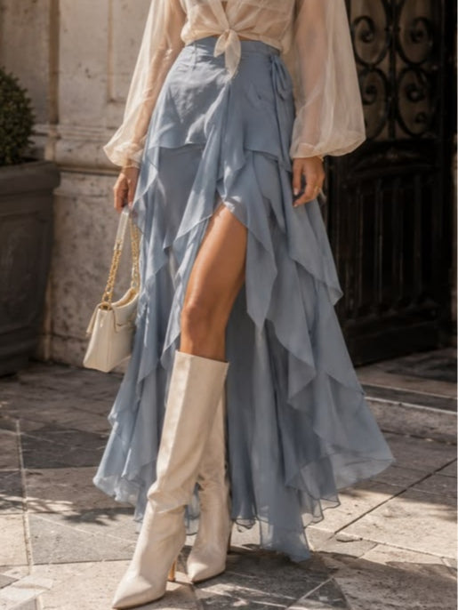 Conjunto de Falda Azul con transparente y por capas - Azul