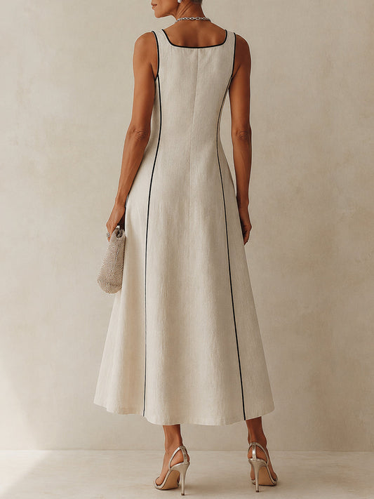 Vestido Largo Minimalista Albaricoque con a rayas y corte en A - Albaricoque