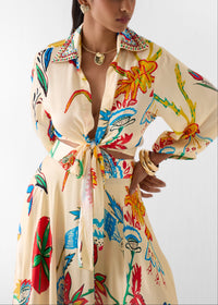 Conjunto Vacaciones Beige con estampado floral - Beige