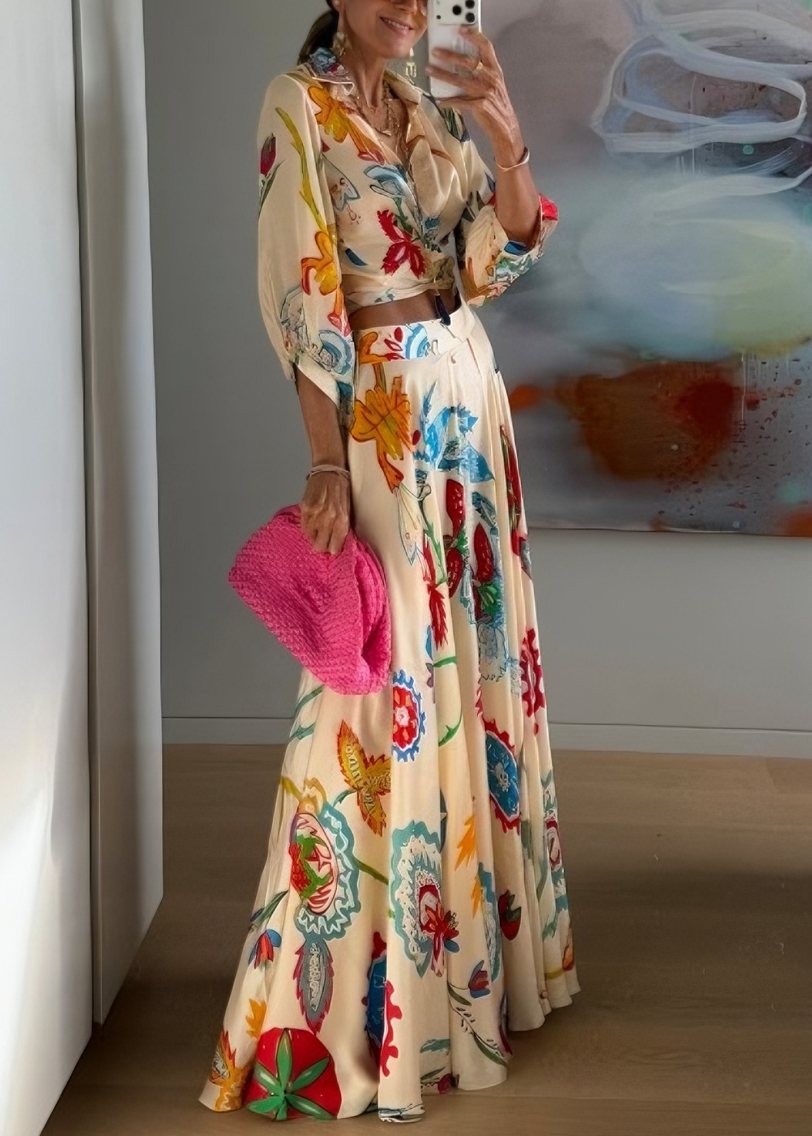 Conjunto Vacaciones Beige con estampado floral