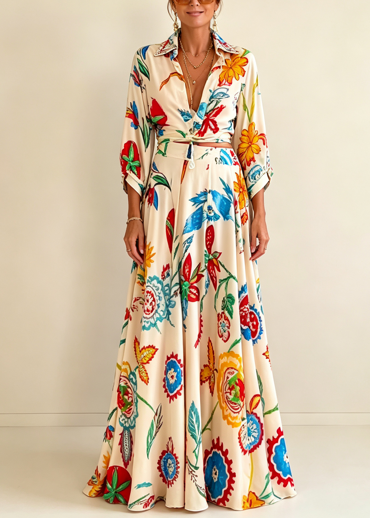 Conjunto Vacaciones Beige con estampado floral