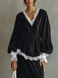 Conjunto de Falda Negro con satén y remate de encaje - Negro
