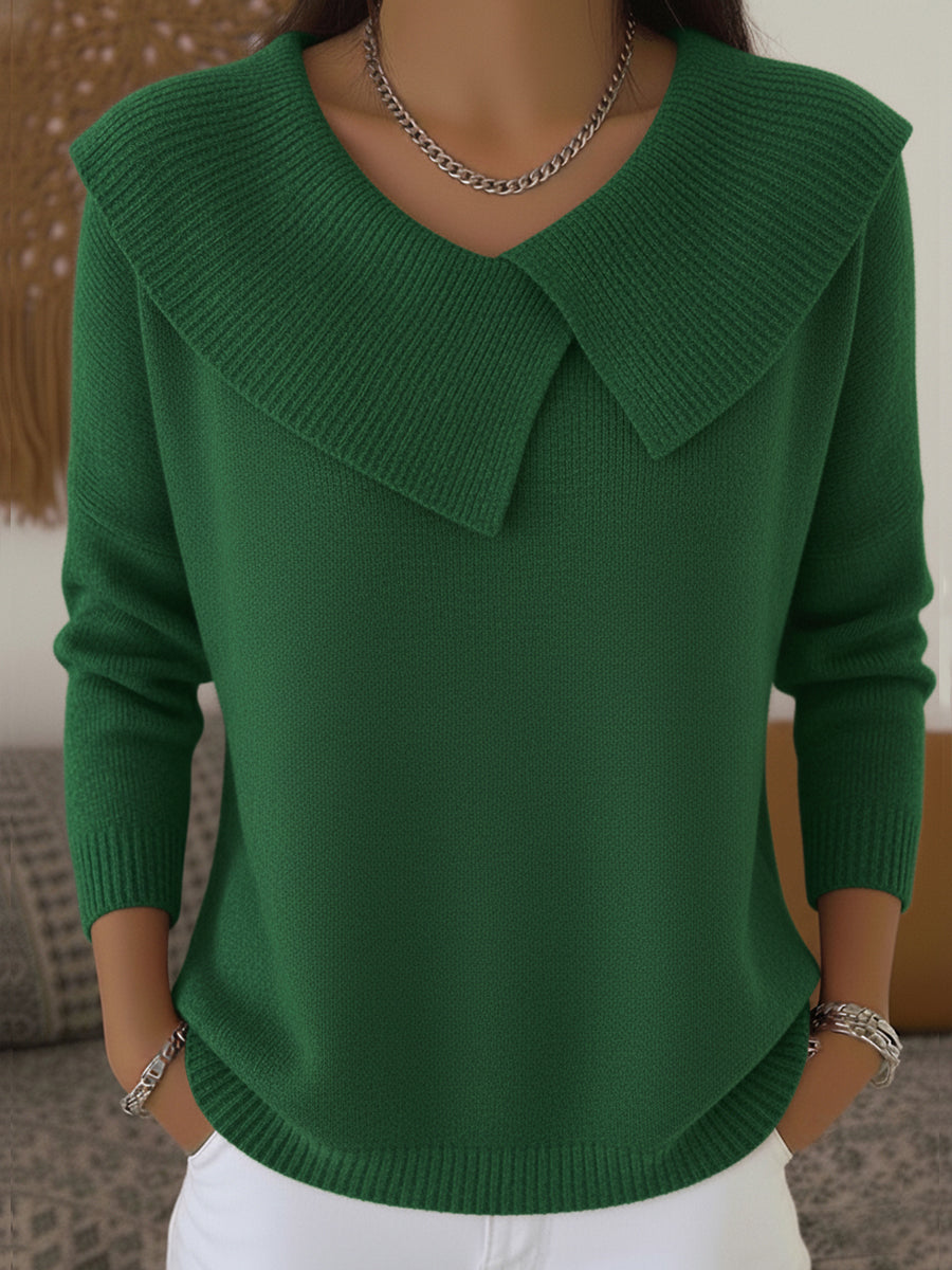 SUNNORA - Jersey Cálido con Cuello Vuelto Plisado - Verde
