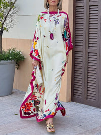 Vestido Estampado Elegante Marfil Corte Holgado con satén y estampado - Marfil