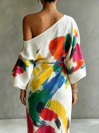 Vestido Largo con un solo hombro, estampado abstracto y estampado - Como en la foto