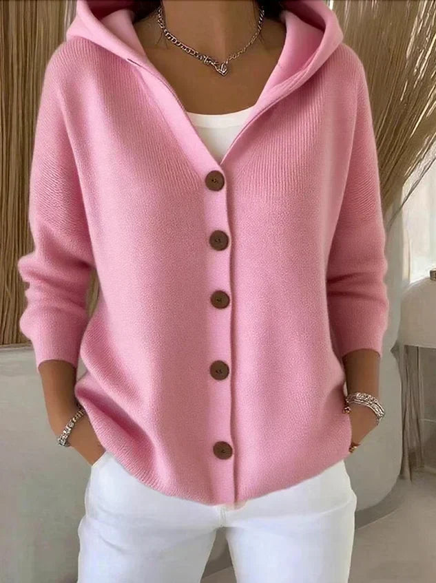 DARIENNE - Chaqueta de Punto con Capucha y Botones - Rosa