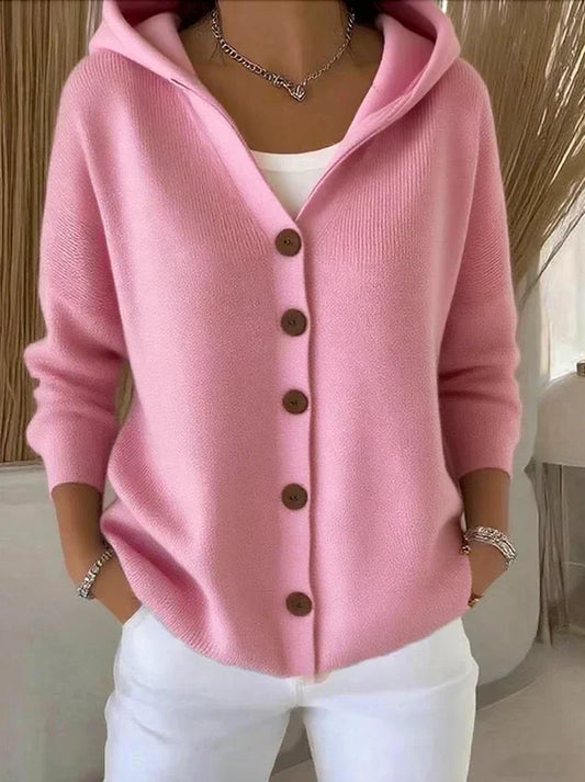 DARIENNE - Chaqueta de Punto con Capucha y Botones - Rosa