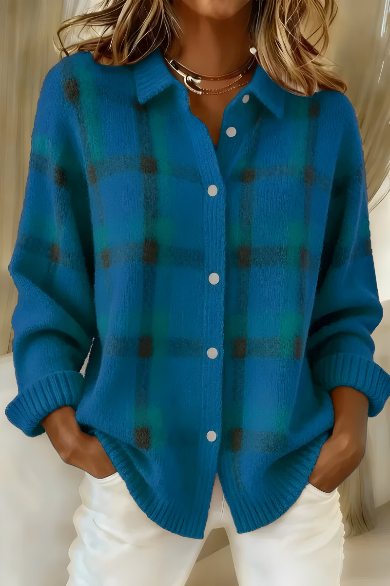 CAMILLE - Chaqueta de Punto de Cuadros - Naranja