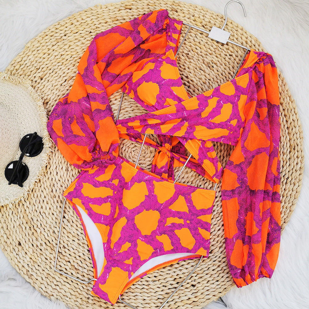Bikini Naranja Manga Larga con escote en V