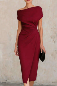 Vestido Midi Elegante Manga Corta con plisado - Blanco