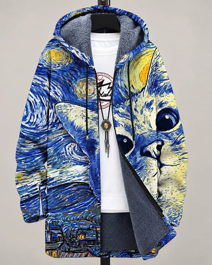 Celeste Ocean Art Hooded Jacket - Starry Cat