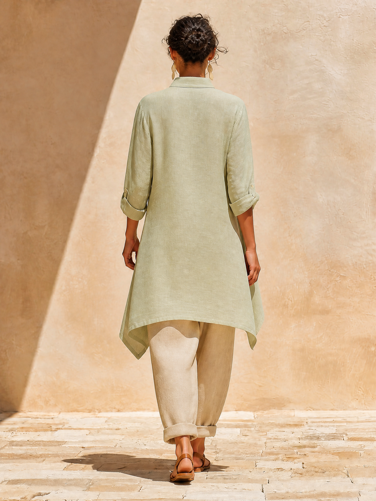 Blusa Verde Salvia Corte Holgado con lino - Verde Salvia