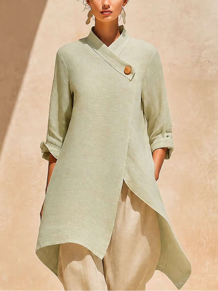Blusa Verde Salvia Corte Holgado con lino - Verde Salvia
