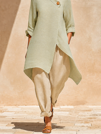 Blusa Verde Salvia Corte Holgado con lino - Verde Salvia