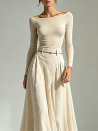 Conjunto de Falda Beige con cinturón - Beige