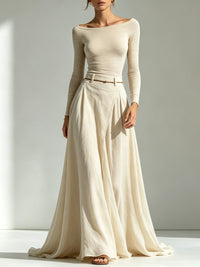 Conjunto de Falda Beige con cinturón - Beige
